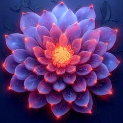 AI generated illustration of a beautiful flower with glowing petals in the middle