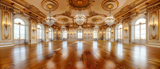 Gold-Adorned Palace Interior in Russia, Luxurious and Royal Ambiance, Majestic Architecture and Ornate Decorations, Historical Elegance
