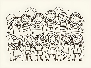 Fototapeta na wymiar Set of children line art vector on white background