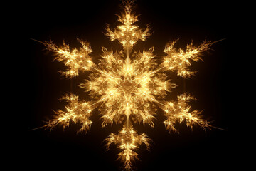 AI generated illustration of a snowflake illuminated by sparklers in the darkness