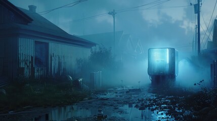An atmospheric water generator in a disaster relief scenario, emphasizing the importance of renewable water sources in emergency situations, - obrazy, fototapety, plakaty