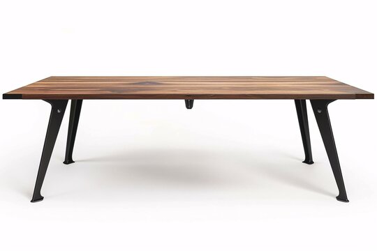 a wooden table with black legs