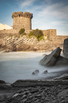 beautiful Fort de Socoa - fortress of Socoa on atlantic coast in long exposure, basque country, france