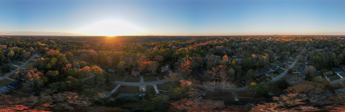 Aerial landscape of residential area during fall in Decatur Atlanta Georgia