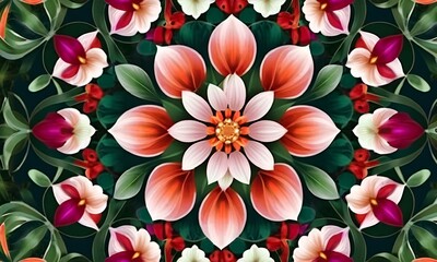 AI generated illustration of decorative pink flowers on green background
