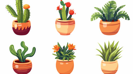 Houseplant sticker. Cartoon succulent cactus . Flow
