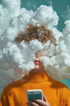 Surreal depiction of teenage smartphone addiction. Generative AI image