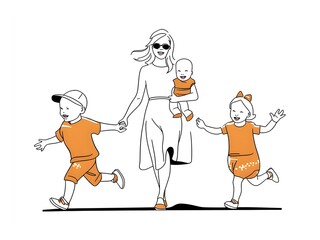 illustration of a mother with children 