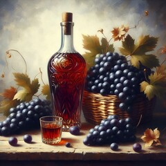 AI generated illustration of an oil painting of brandy wine