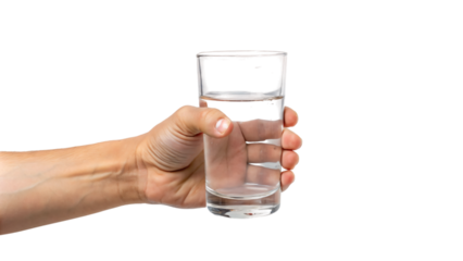 Hand holding glass of clear water