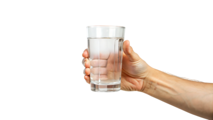 Hand holding glass of clear water