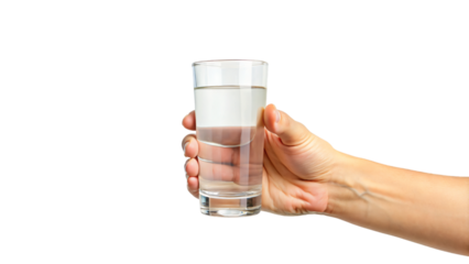 Hand holding glass of clear water