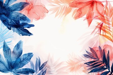 Watercolor illustration of a frame from tropical leaves with a white copy space on a center. AI generated - 781199633