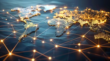 Global network and connectivity concept, abstract world map, international data transfer and cyber technology, worldwide business, telecommunication and information exchange.