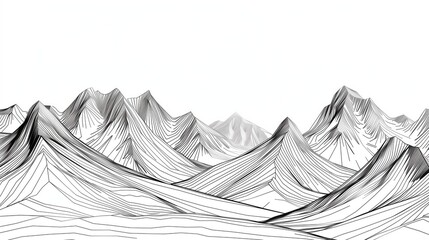 Mountains in hand drawn, handwritten style on white background