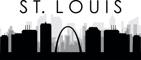 Black cityscape skyline panorama with gray misty city buildings background of ST. LOUIS, UNITED STATES