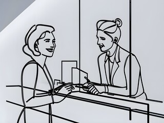 illustration of a girl boarding pass counter in airport
