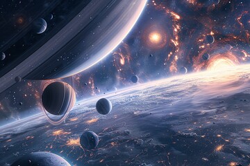 planets in space with planets and stars