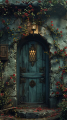 Fototapeta na wymiar An Enchanted Cottage Entrance, Tenderly Adorned With Blooming Roses, A Whisper Of Mysteries Untold