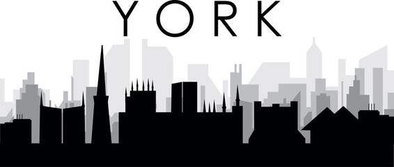 Fototapeta premium Black cityscape skyline panorama with gray misty city buildings background of YORK, UNITED KINGDOM