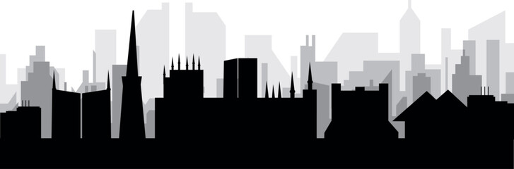 Fototapeta premium Black cityscape skyline panorama with gray misty city buildings background of YORK, UNITED KINGDOM