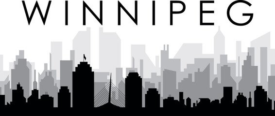 Black cityscape skyline panorama with gray misty city buildings background of WINNIPEG, CANADA