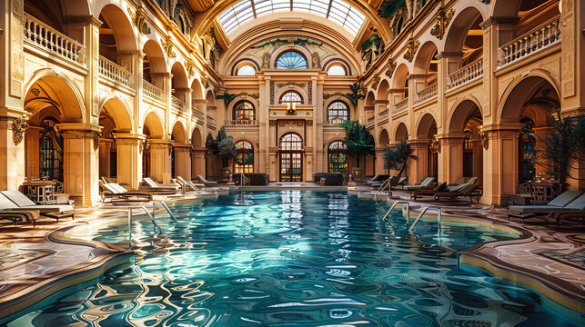 Historic Budapest Bath with Thermal Waters, Offering a Luxurious Escape into Health and Relaxation Amidst Stunning Architectural Surroundings