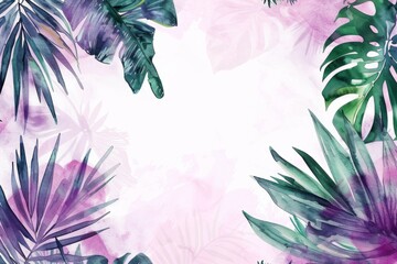 Watercolor illustration of a frame from tropical leaves with a white copy space on a center. AI generated - 781200681