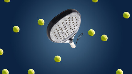 Padel racket and ball on isolated background