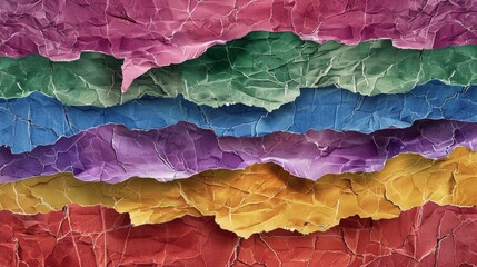 Detailed view of a multicolored piece of paper showing texture and ripped edges