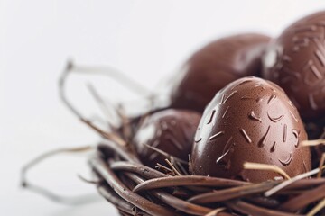 a nest with chocolate eggs