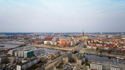 Aerial panorama of Szczecin, Poland in march.