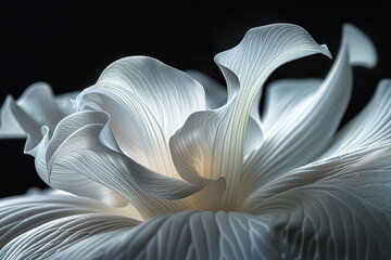 A photo of the subtle interplay of light and shadow on the curves of a petal, a soft symphony of for
