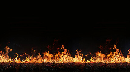 Fire flames isolated on black background with copy space for text or decoration