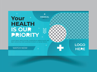 Elegant Medical creative youtube thumbnail design vector template.