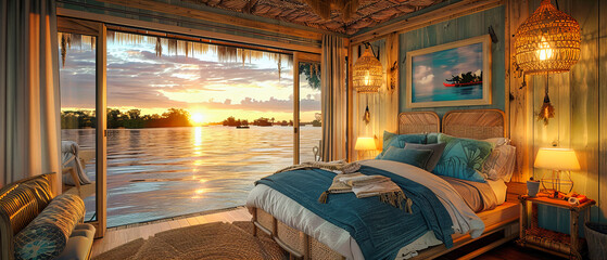 Idyllic Tropical Beach at Sunset, Offering a Perfect Escape with Serene Ocean Views and a Calming Atmosphere