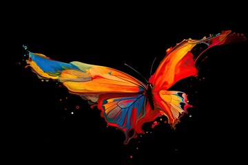 Obraz premium Butterfly in mid-flight, with wings frozen in vibrant hues. The fast shutter speed and vivid colors draw inspiration from the energy and palette of wildlife