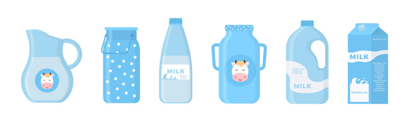 Milk and dairy products icons in a flat style for graphic, web design and logo. Vector collection of dairy products, including milk, butter, cheese, yogurt, cottage cheese, ice cream, cream.