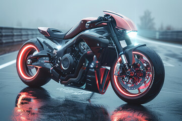 Custom Racing Motorcycle: A high-performance motorcycle with aerodynamic bodywork, carbon fiber deta - obrazy, fototapety, plakaty