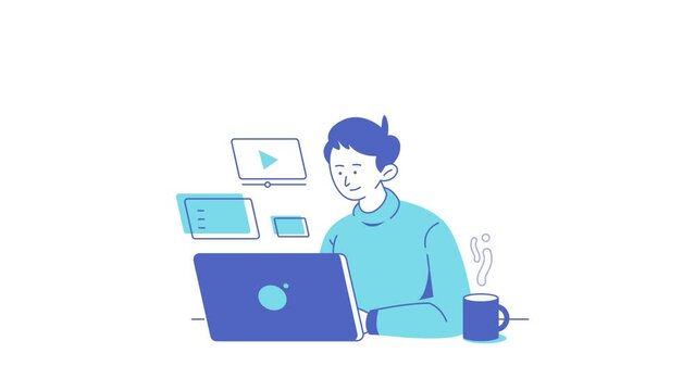 Cartoon Character Using Laptop Animation HD