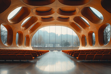 A concert hall designed to resemble a giant musical instrument, its acoustics perfectly attuned to t - obrazy, fototapety, plakaty