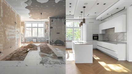 Before And After Of Modern Kitchen Apartment Room In Renovated House