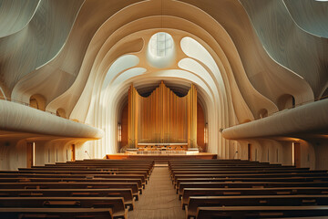 A concert hall designed to resemble a giant musical instrument, its acoustics perfectly attuned to t - obrazy, fototapety, plakaty