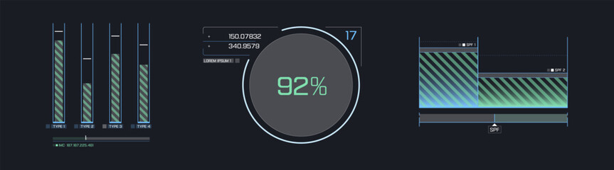 Futuristic hud dashboard display virtual reality technology screen. 
Big collection HUD. Futuristic User Interface set. 
Statistics, infographic 