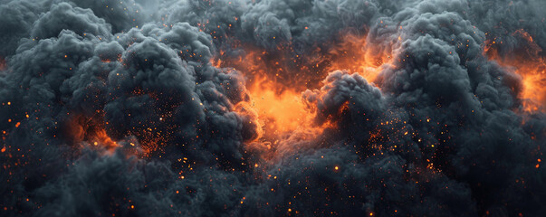 Intense flames peak through billowing dark smoke in a dramatic display of fire's destructive power.	
 - obrazy, fototapety, plakaty