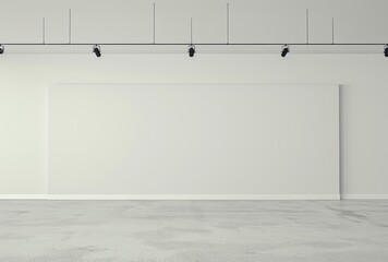A white museum room with a white wall and a white board. The room is empty and has no furniture....