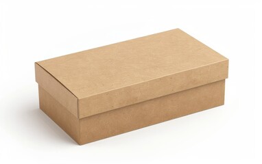 A brown cardboard box with a white background. The box has a brown texture. Mockup.