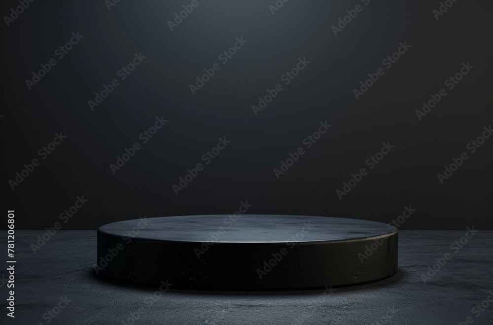 Poster a black podium with a dark background. the podium is empty and has no one on it. scene is somber and