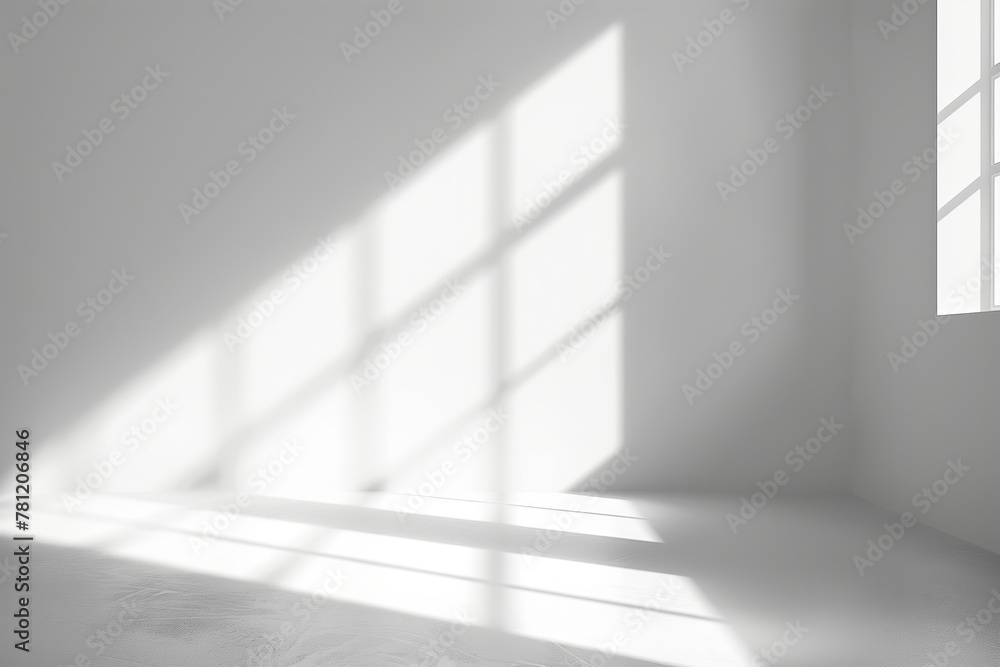 Poster a room with a large window that is letting in a lot of sunlight. the room is empty and has a very cl