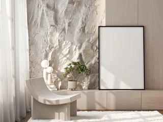 Kissenbezug Frame mockup, ISO A paper size. Living room wall poster mockup. Interior mockup with house background. Modern interior design. 3D render  © mtlapcevic